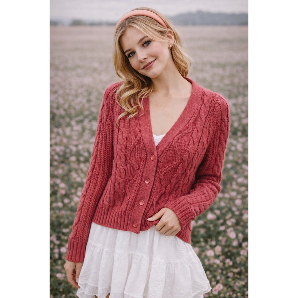 Vintage Y2K Edebe Womens Cardigan Chunky Sweater Size Medium Coquette Soft Girl